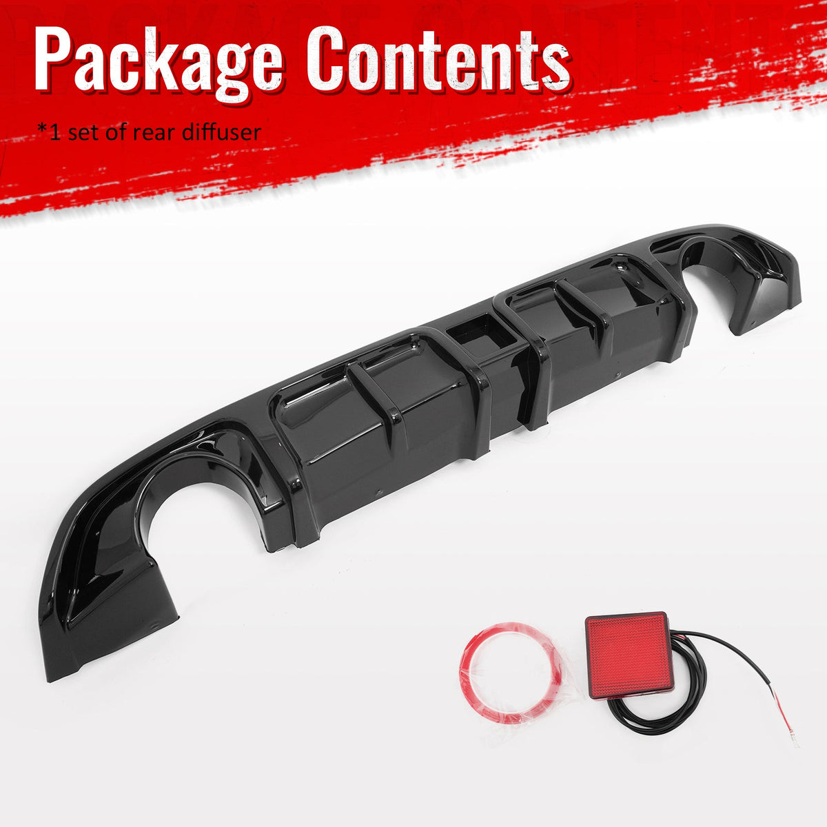 2017-2022 INFINITI Q60 Rear Diffuser Lip W/ LED Brake Light Lamp Gloss Black PP