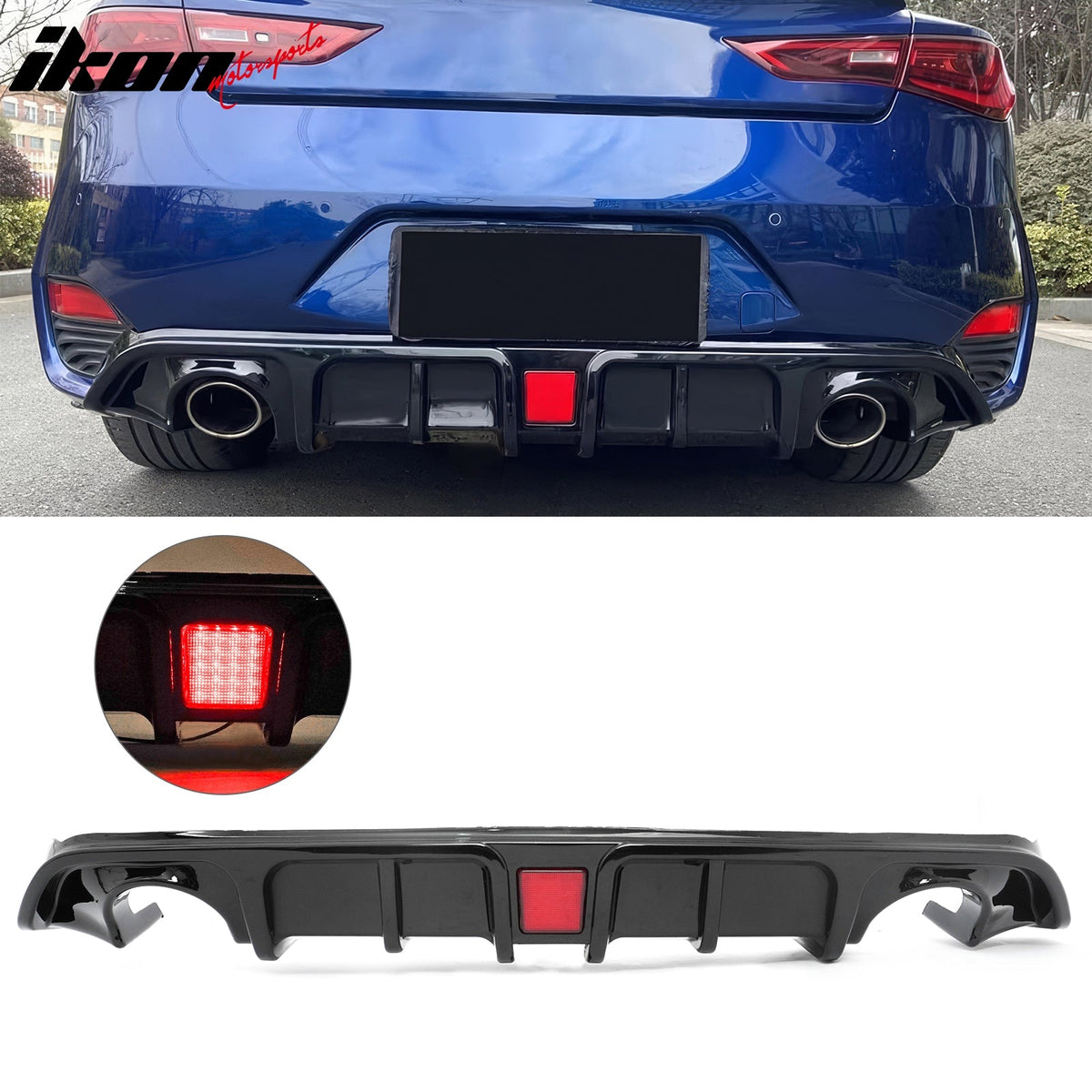 2017-2022 INFINITI Q60 Rear Diffuser Lip W/ LED Brake Light Lamp Gloss Black PP
