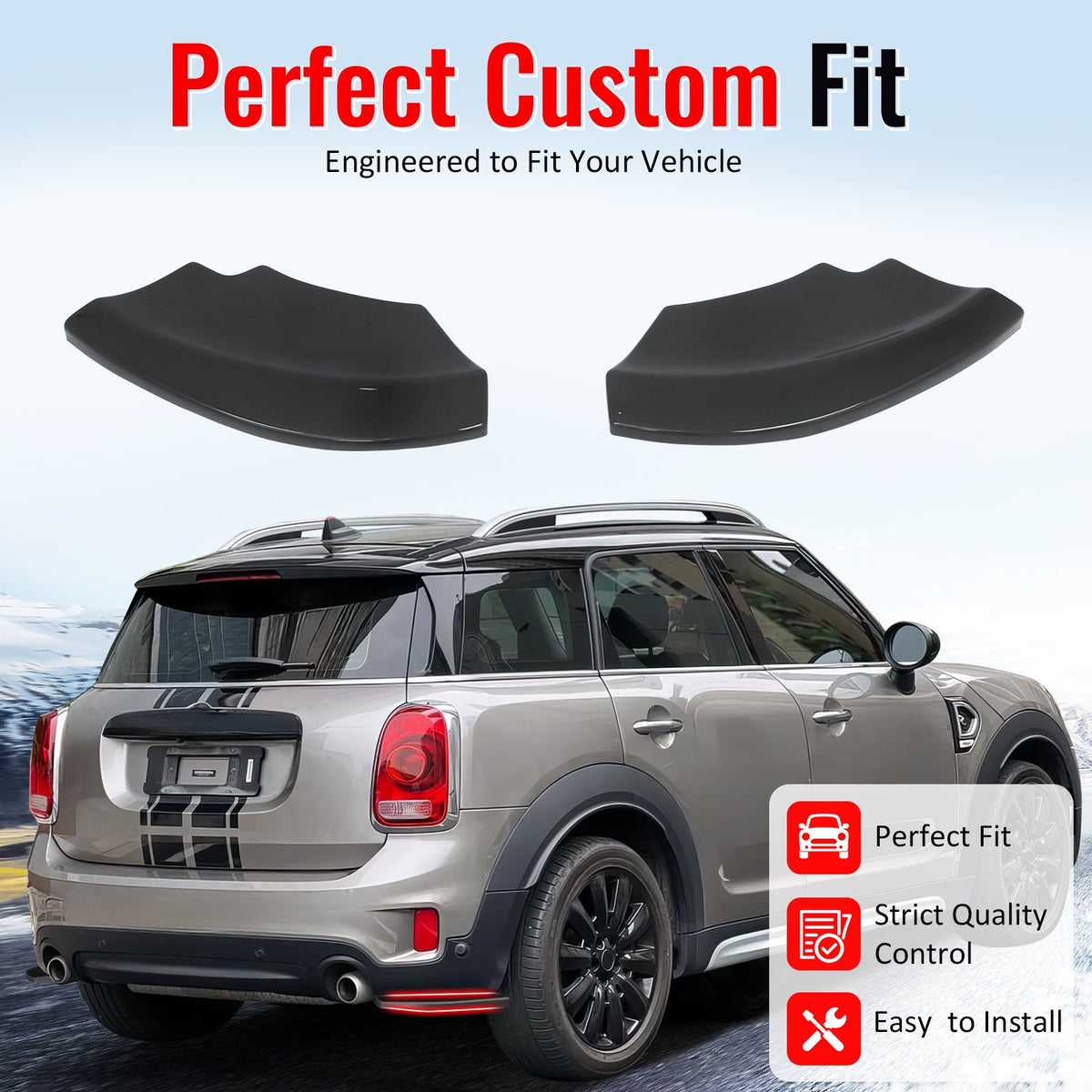 2017-2020 Mini Cooper Countryman F60 MX Style Rear Bumper Lip Aprons Gloss Black ABS