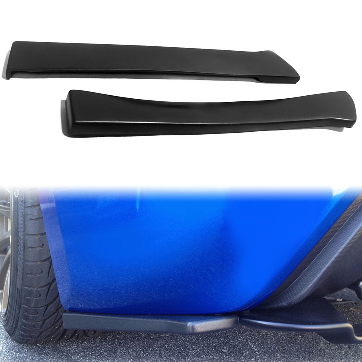 Universal 13" x 2" Rear Lip Side Corner Aprons Canard Caps Black