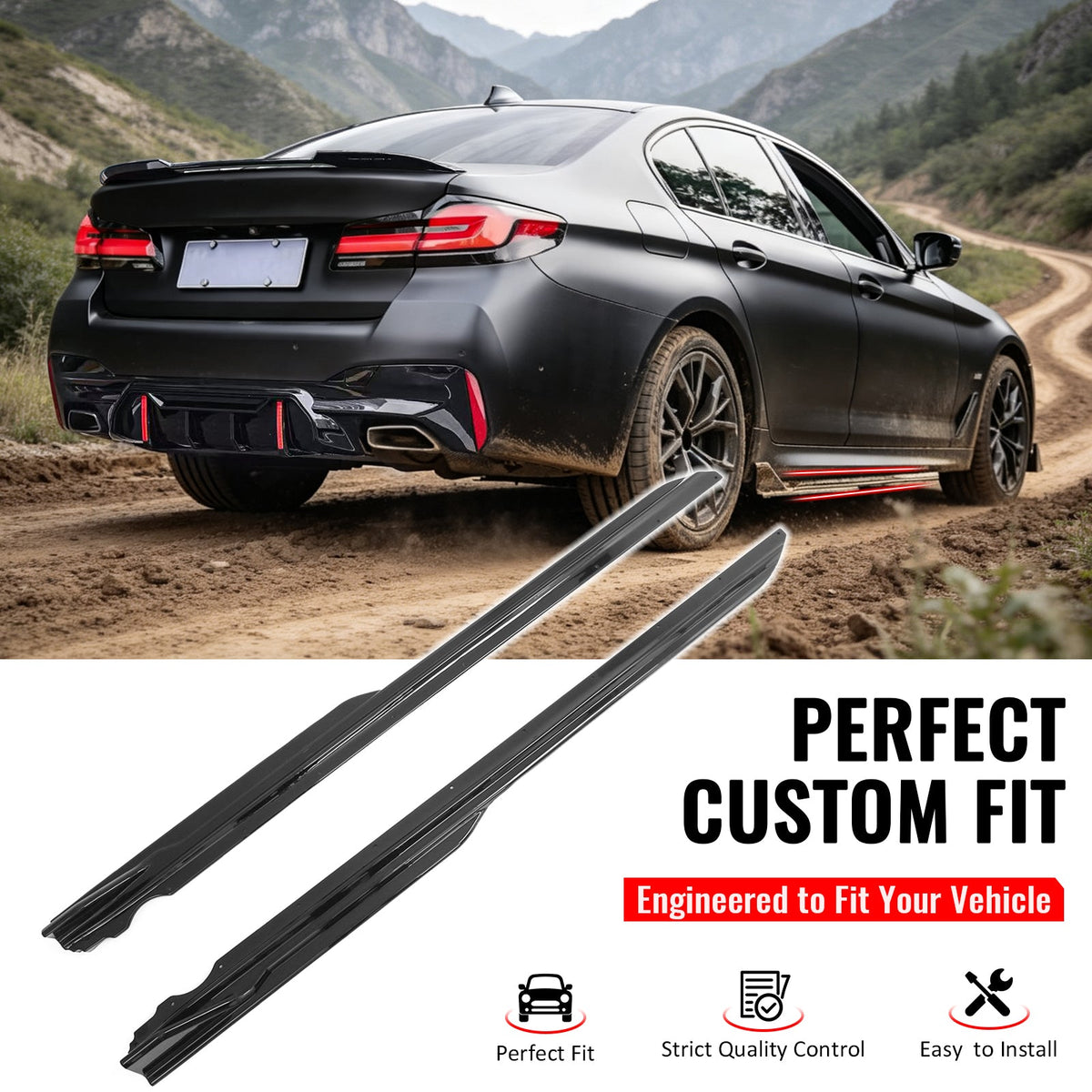 2017-2023 BMW 5 Series G30 All Trims & F90 M5 Side Skirts Panels Gloss Black ABS IKON Style