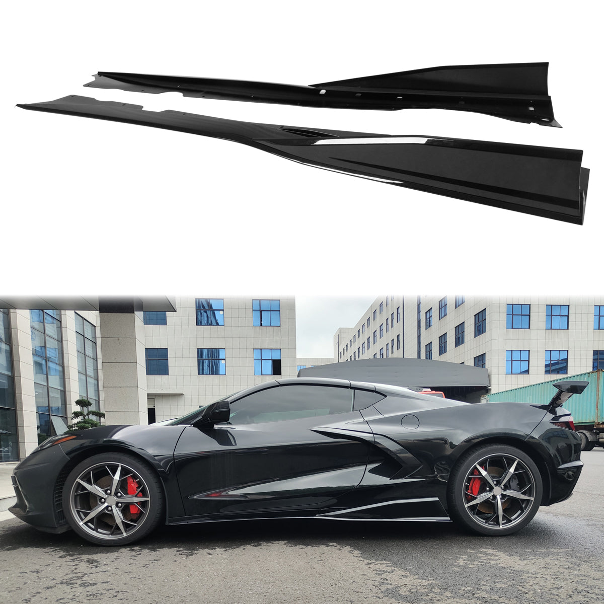 2020-2025 Chevy Corvette C8 IKON V1 A Style Gloss Black Side Skirts PP