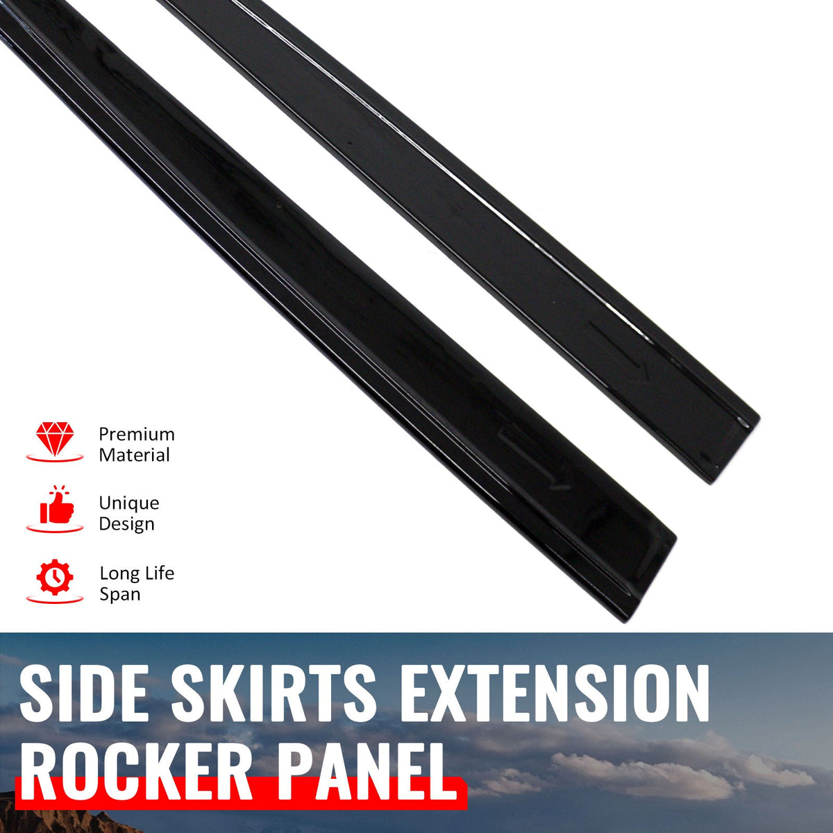 2014-2019 Ford Fiesta ST & ST Line Side Skirts Extension Rocker Panel Splitter Lip Added on Body Kits IKON Style Painted Gloss Black ABS Plastic