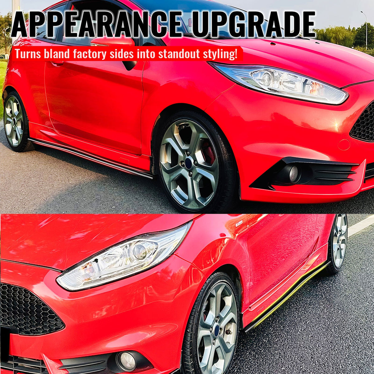 2014-2019 Ford Fiesta ST & ST Line Side Skirts Extension Rocker Panel Splitter Lip Added on Body Kits IKON Style Painted Gloss Black ABS Plastic