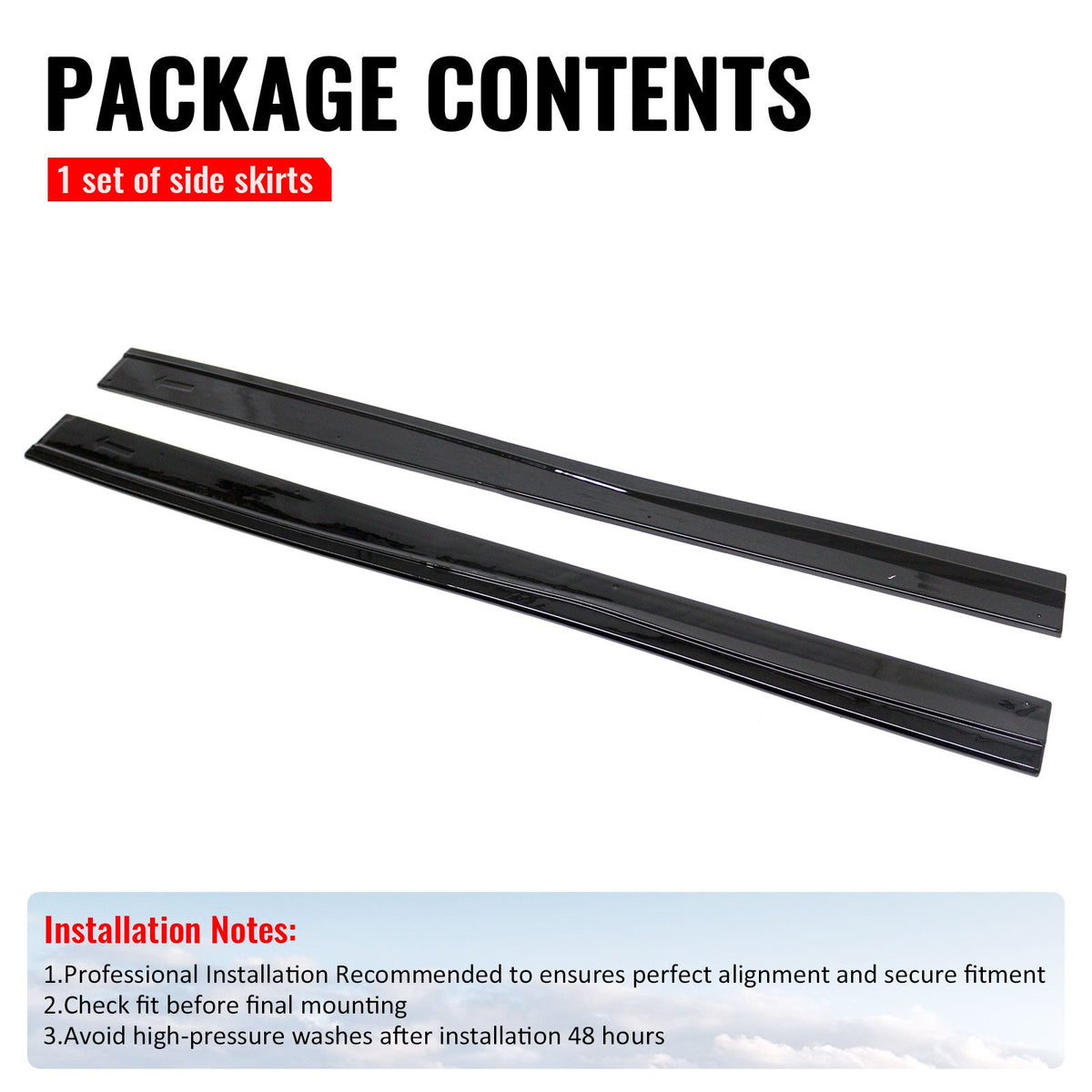 2014-2019 Ford Fiesta ST & ST Line Side Skirts Extension Rocker Panel Splitter Lip Added on Body Kits IKON Style Painted Gloss Black ABS Plastic