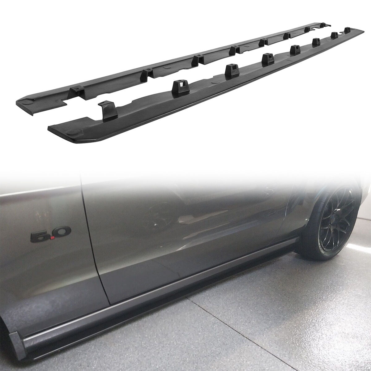 2010-2014 Ford Mustang Side Skirts Rocker Pannel Unpainted Black PU