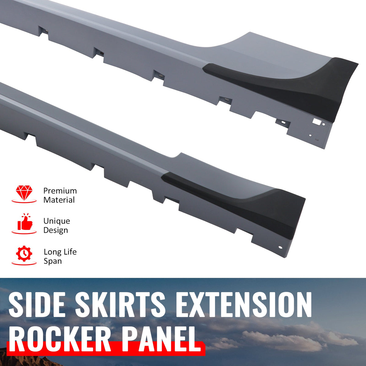 2015-2023 Ford Mustang Side Skirts Shelby Super Snake Style PP Matte Black Rocker Panel