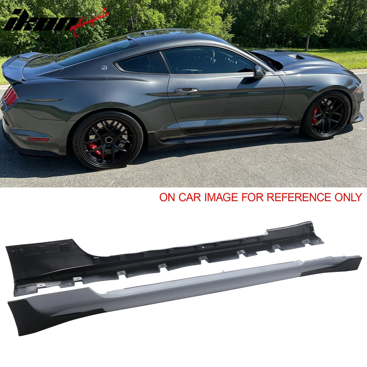 2015-2023 Ford Mustang Side Skirts Shelby Super Snake Style PP Matte Black Rocker Panel