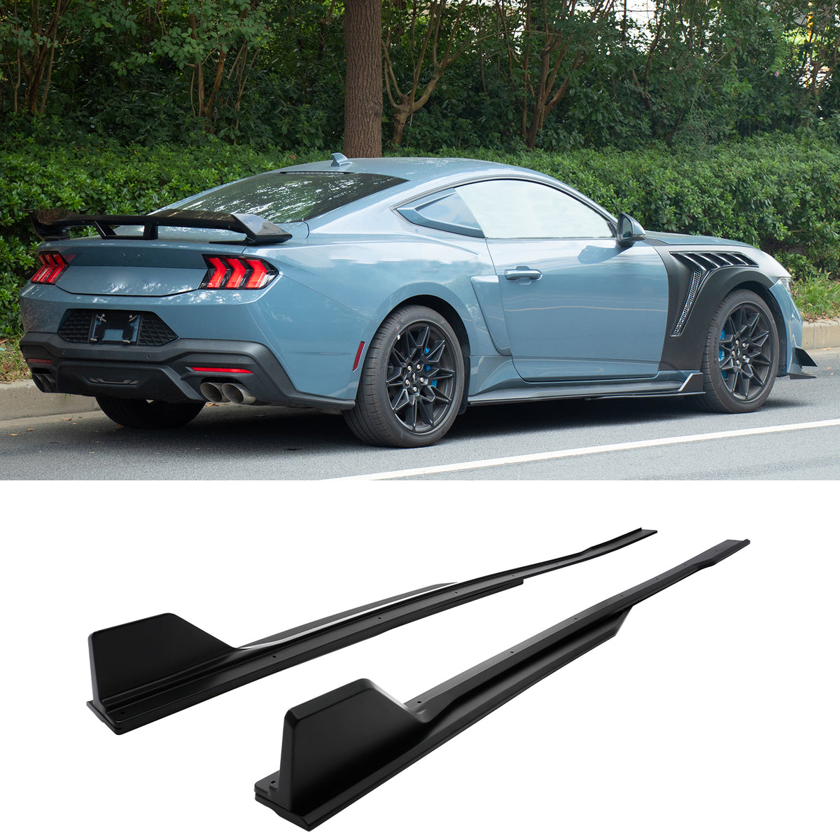 2024-2026 Ford Mustang Side Skirt GT500 Style Rocker Panel Matte Black
