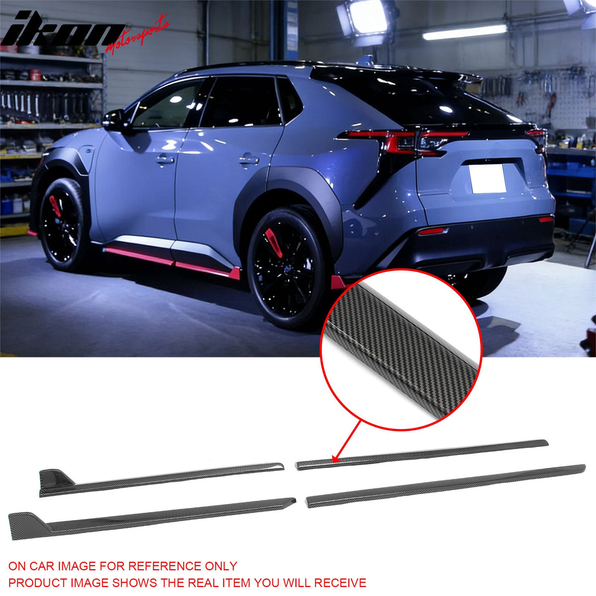 2023-2026 Subaru Solterra ST Style Carbon Fiber Print Side Skirts Extension ABS