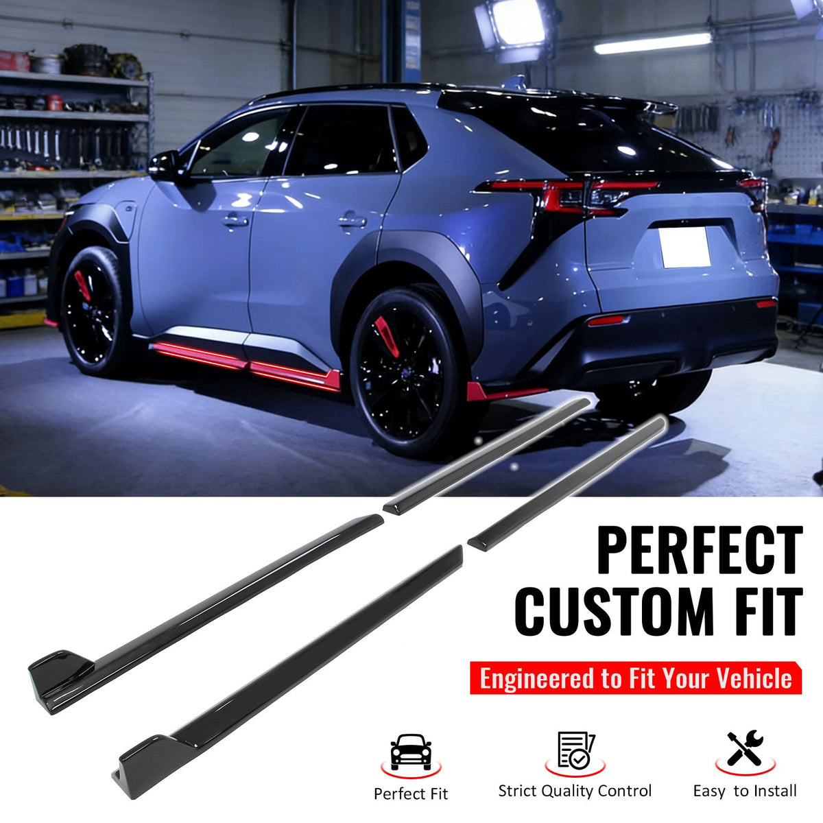 2023-2026 Subaru Solterra ST Style Gloss Black Side Skirts Extension ABS