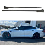 2021-2025 Tesla Model S Gloss Black V Side Skirts Panel Carbon Fiber