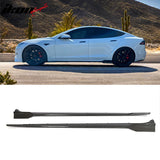 2021-2025 Tesla Model S Gloss Black V Side Skirts Panel Carbon Fiber