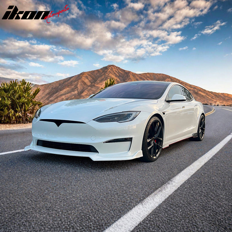 2021-2025 Tesla Model S Gloss Black V Side Skirts Panel Carbon Fiber