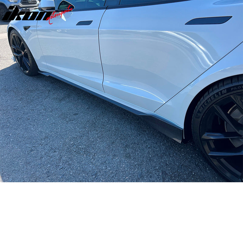 2021-2025 Tesla Model S Gloss Black V Side Skirts Panel Carbon Fiber