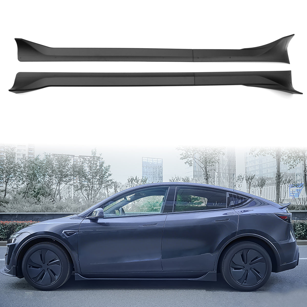 2025-2026 Tesla Model Y Juniper Side Skirts Matte Black Rocker Panel