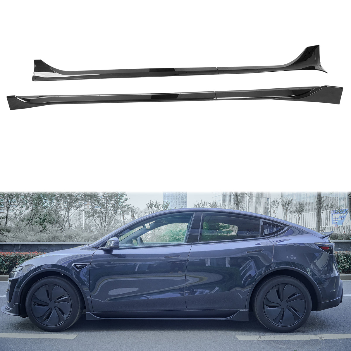2025-2026 Tesla Model Y Juniper Side Skirts Gloss Black Rocker Panel