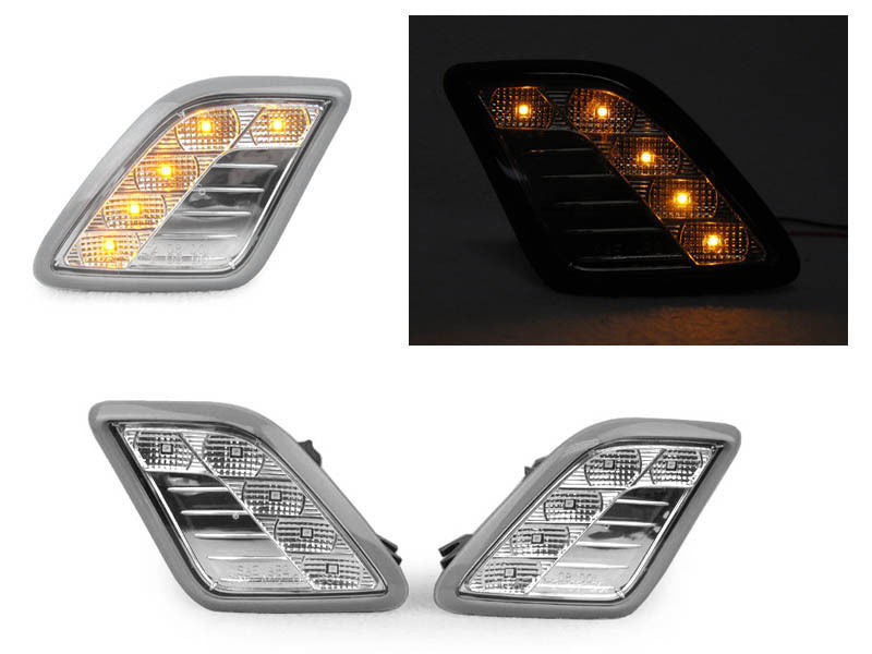2010-2013 Mercedes W221 S-Class Crystal Clear Amber Led Bumper Side Marker Lights