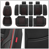 Diamond Stitch Mesh Fabric Seat Covers - Full Set 4PCS Black Red