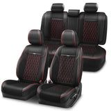 Diamond Stitch Mesh Fabric Seat Covers - Full Set 4PCS Black Red
