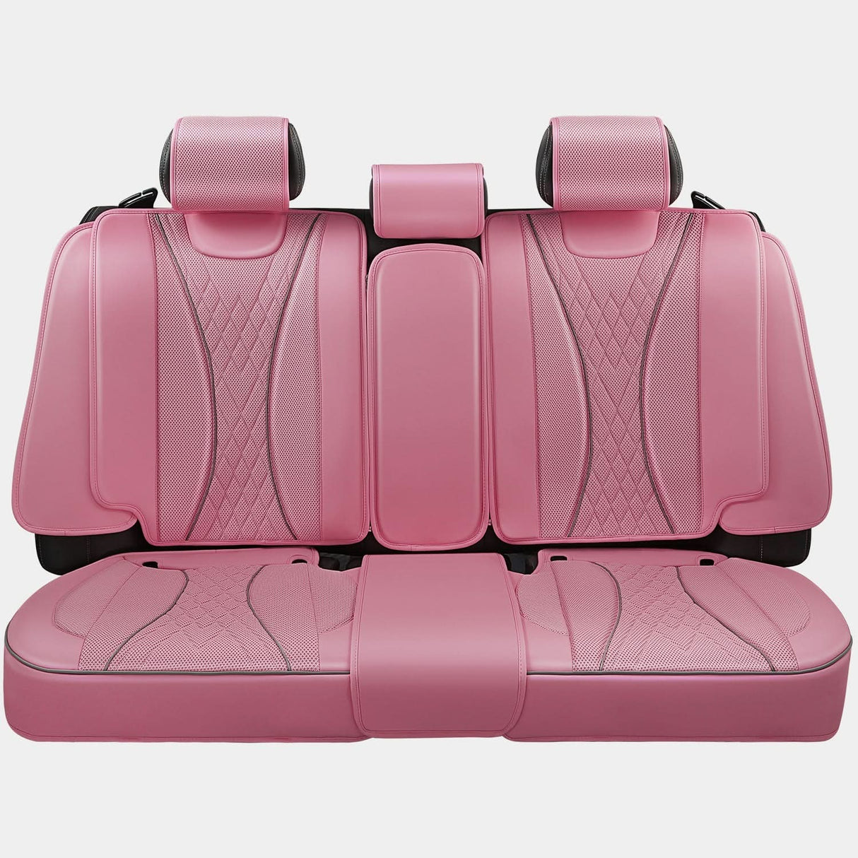 Diamond Stitch Mesh Fabric Leatherette Seat Covers Full Set - Pink