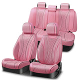 Diamond Stitch Mesh Fabric Leatherette Seat Covers Full Set - Pink