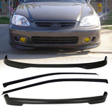 Fits 96-98 Honda Civic 3Dr T-R Front + Rear Bumper Lip + Window Visors