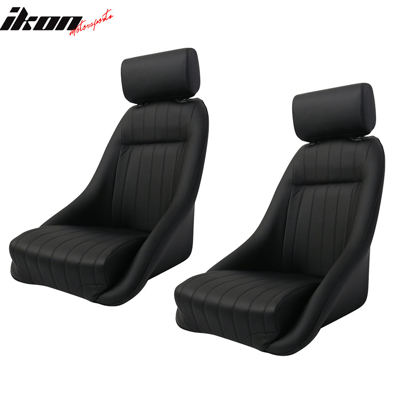 Pair Classic Bucket Single Seat With Slidersin Black Faux Leather PU