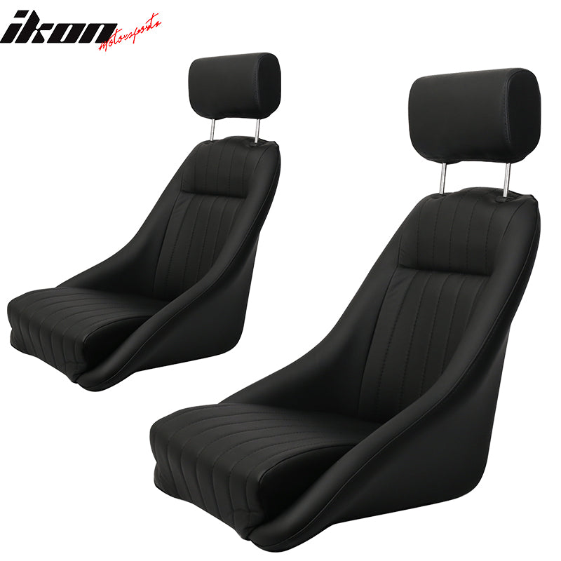 Pair Classic Bucket Single Seat With Slidersin Black Faux Leather PU