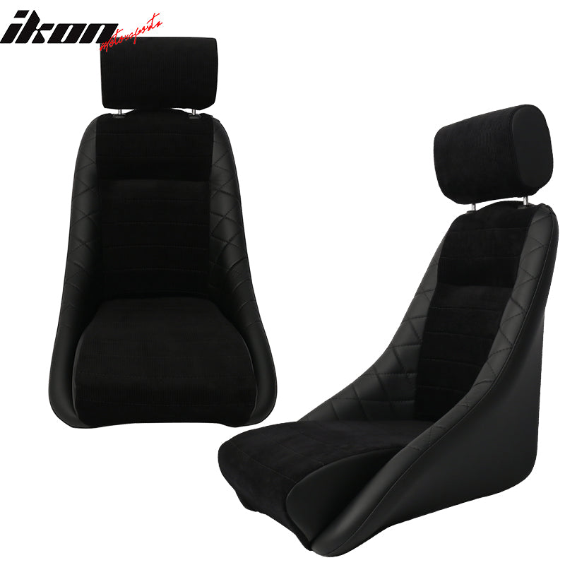 2X Classic Bucket Single Seat With Sliders Suede Black Faux Leather PU