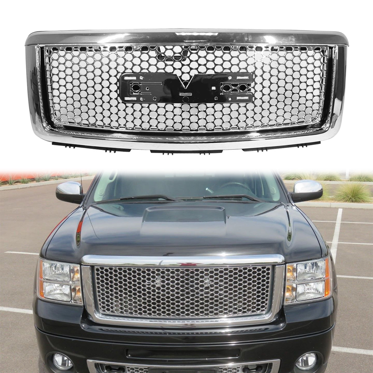 2007-2013 GMC Sierra 1500 Denali Front Uppers Hood Grille + Molding