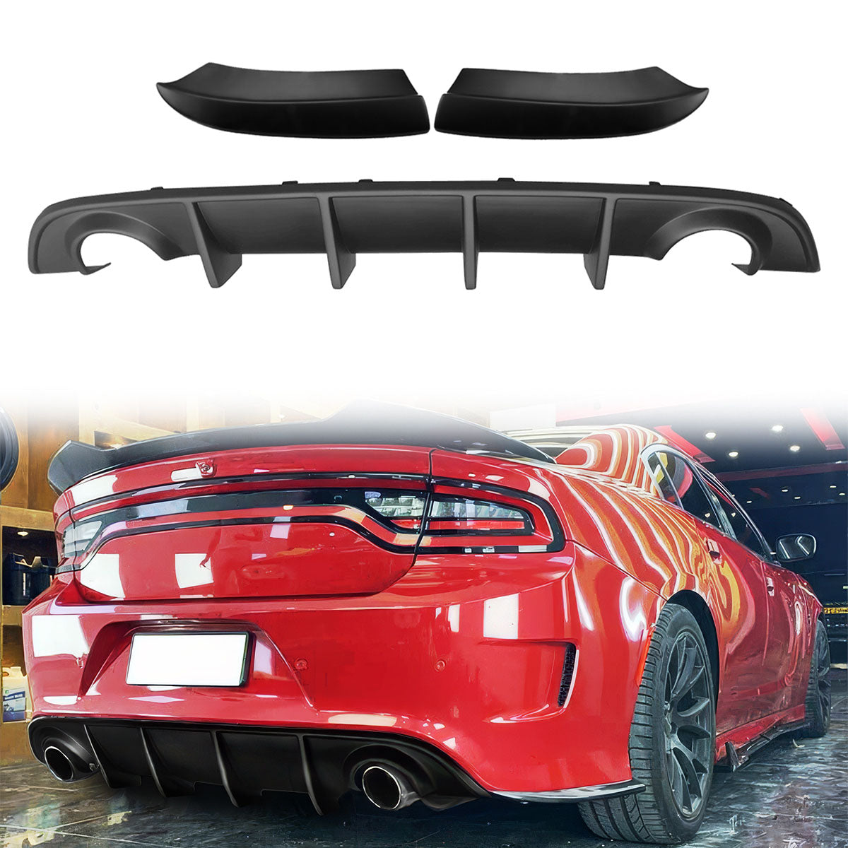 2015-2023 Dodge Charger Rear Diffuser + Side Aprons Bumper Lip PP