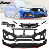 Fits 16-18 Honda Civic TR Front Bumper + Grille + Lip + Foglight Cover
