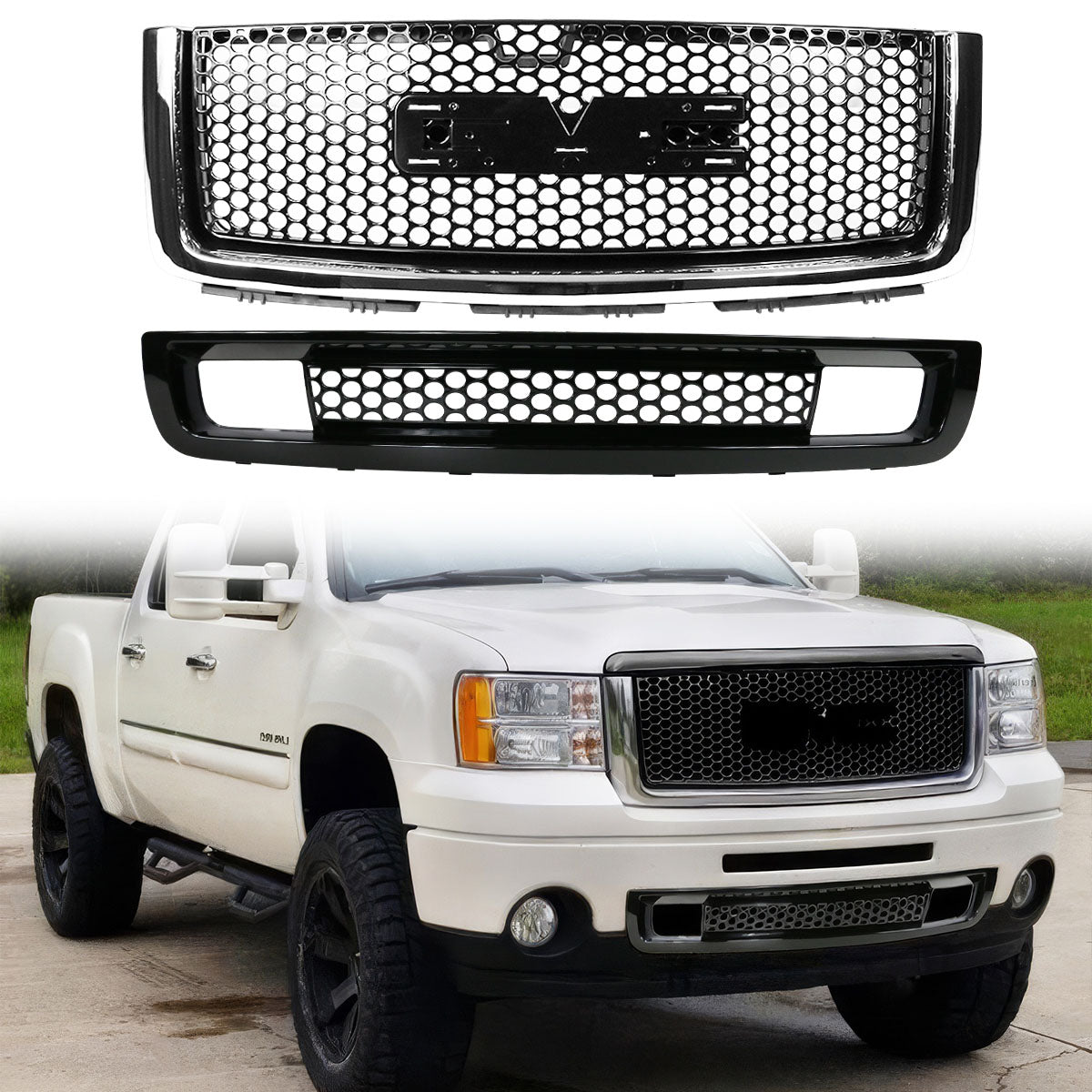 2007-2013 GMC Sierra 1500 Denali Upper Grille Lower Bumper Grille ABS