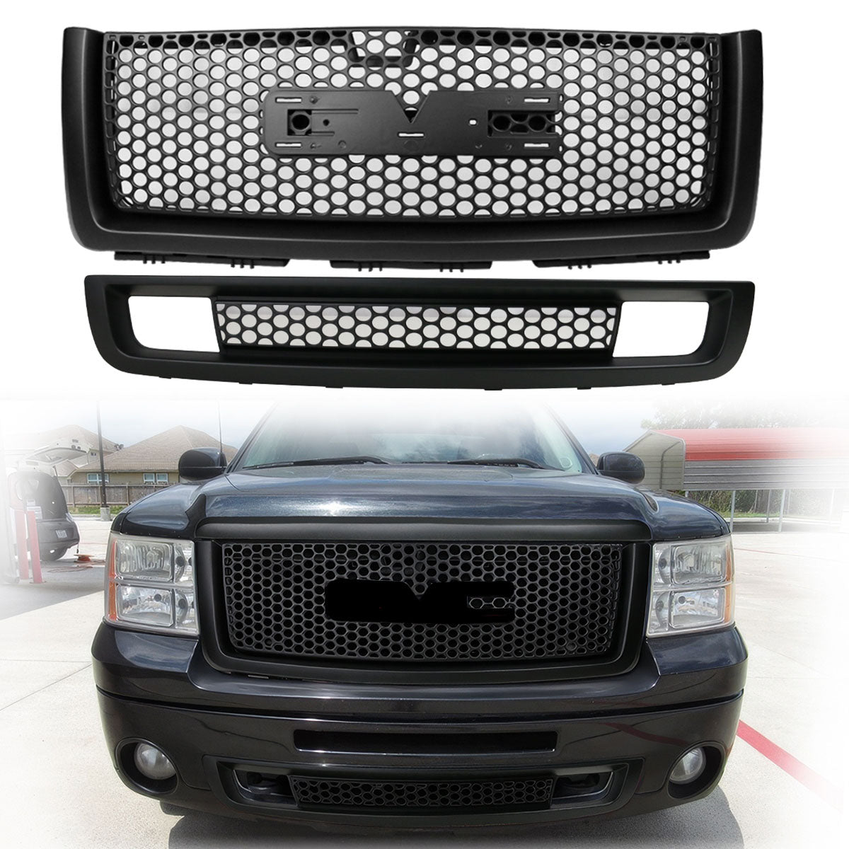 2007-2013 GMC Sierra 1500 Denali Upper Grille Lower Bumper Grille ABS