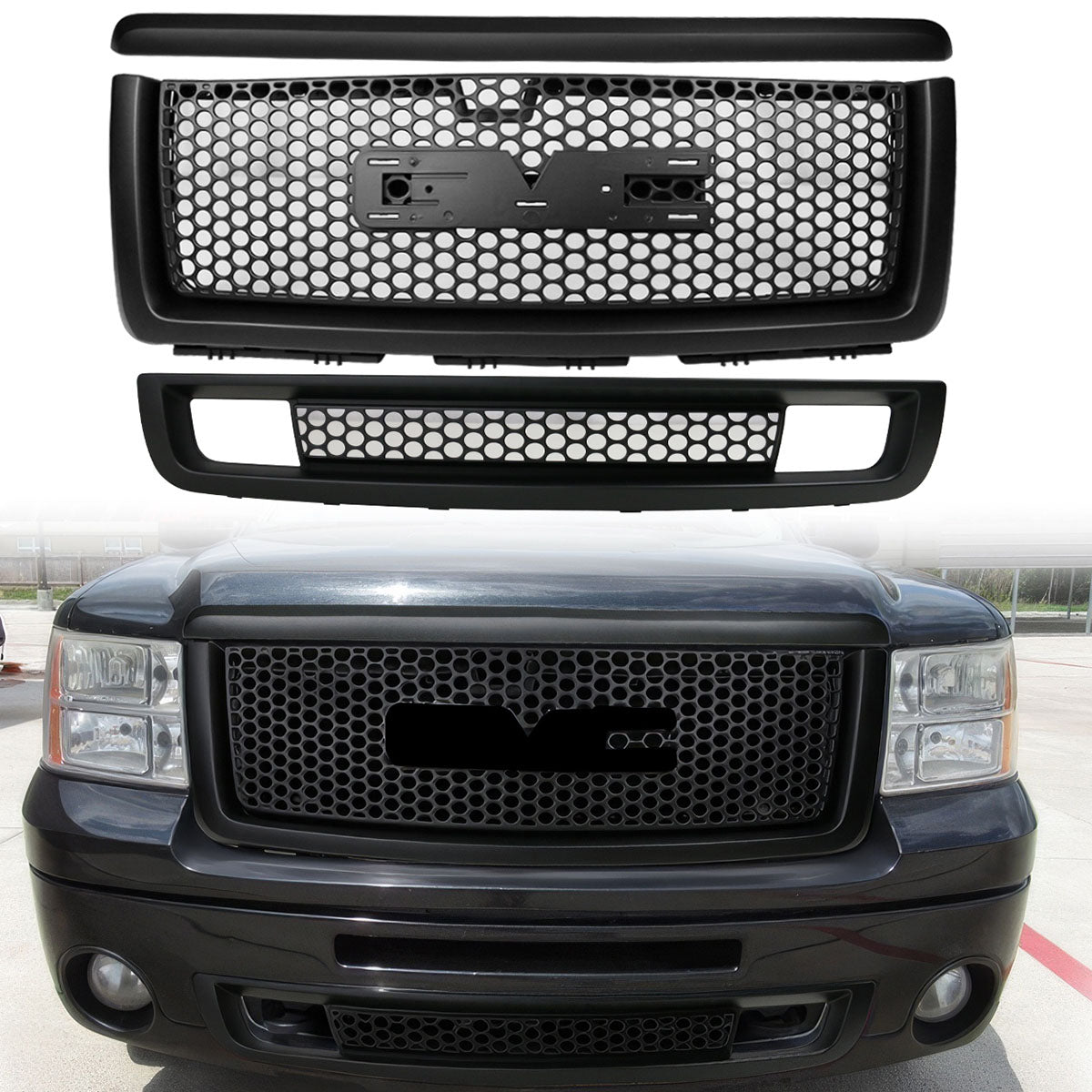 2007-2013 GMC Sierra 1500 Denali Hood Molding Upper Lower Grille ABS