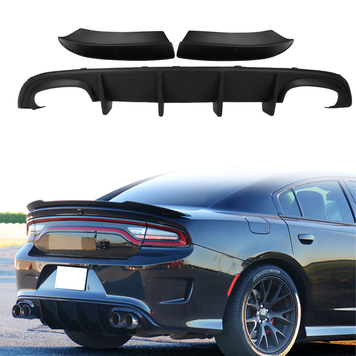 Rear Diffuser + Side Aprons for Dodge Charger 2015-2023 Quad Exhaust PP