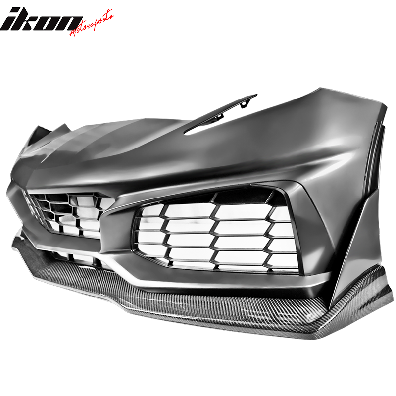 2014-2019 Chevy Corvette C7 ZR1 Style Black Front Bumper + CF Splitter