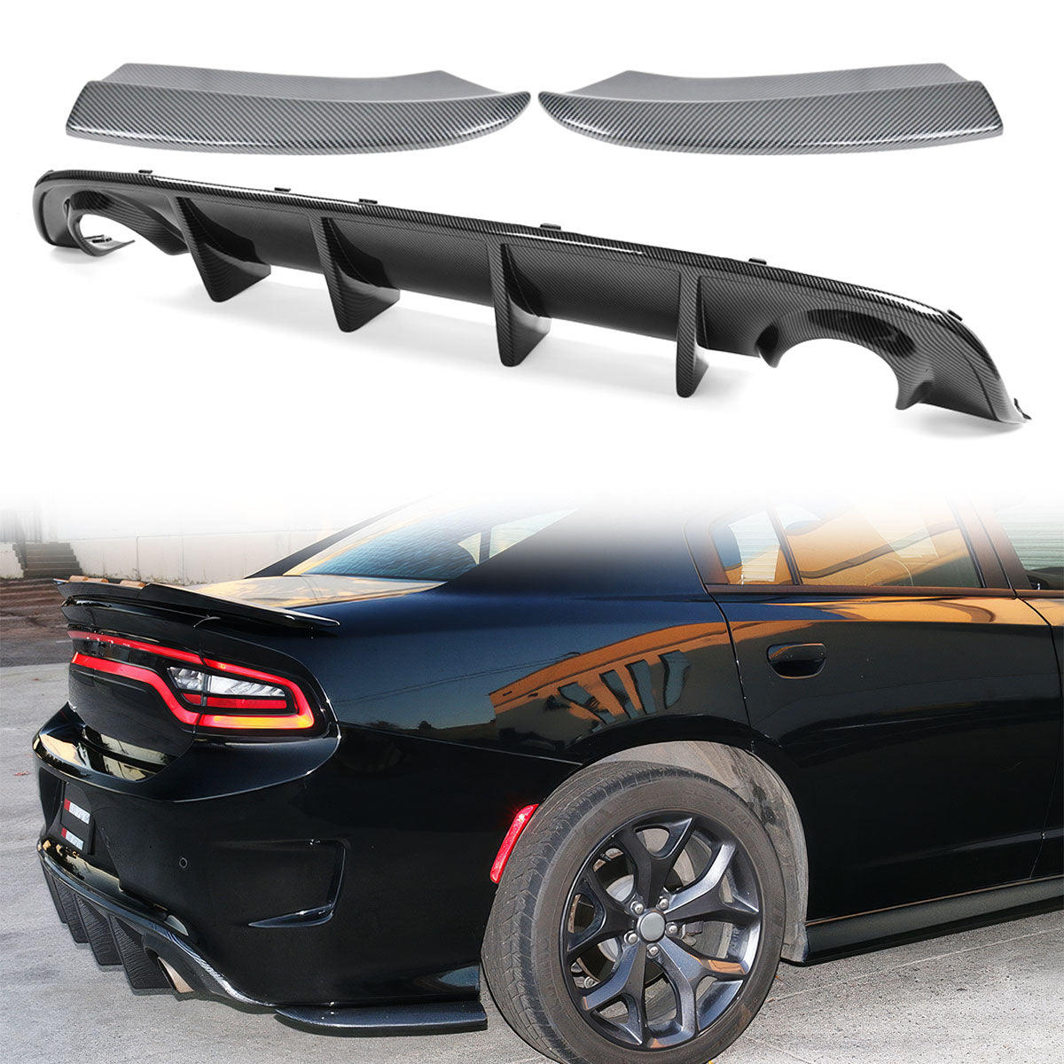 2015-2023 Dodge Charger Rear Bumper Diffuser + Side Aprons Lip CFL