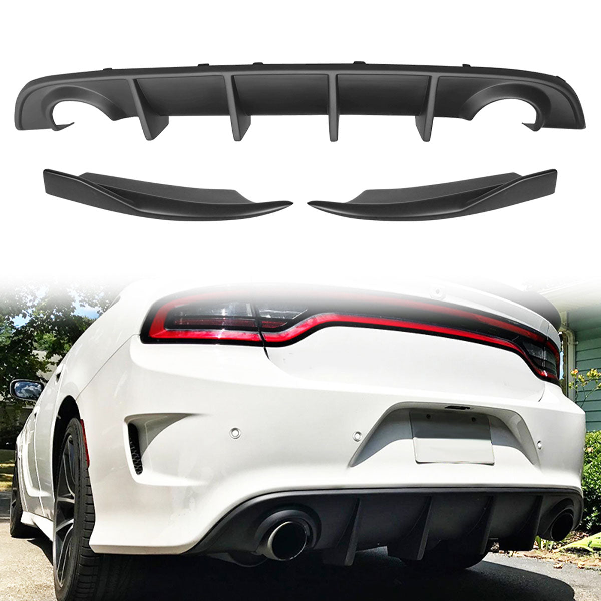 2015-2023 Dodge Charger Rear Bumper Diffuser + V2 Side Aprons Lip PP