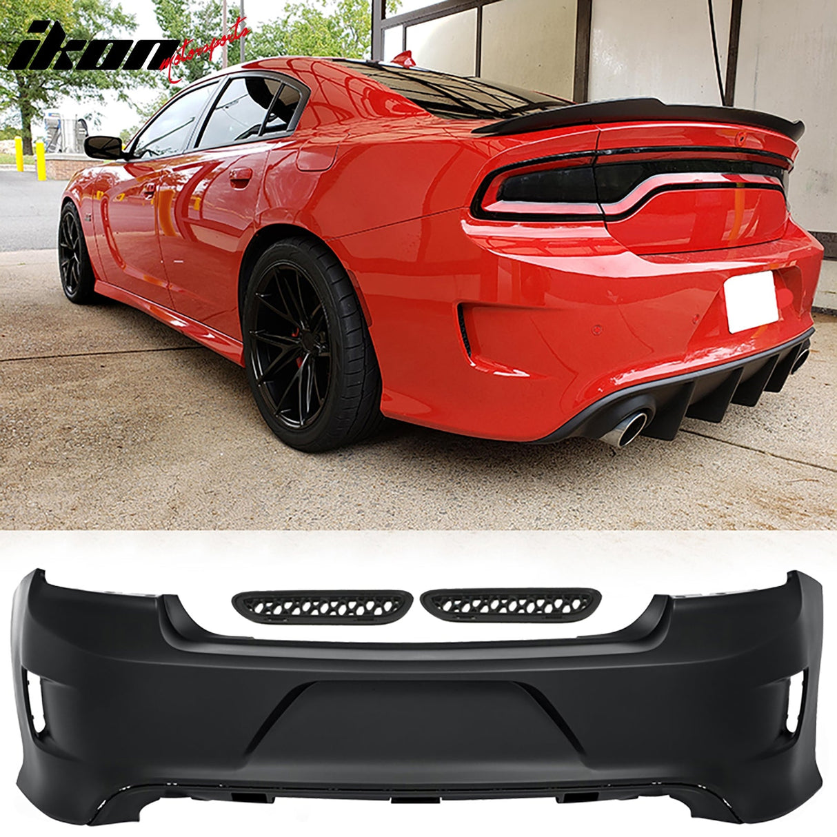 2015-2023 Dodge Charger Black Rear Diffuser Lip Smoke Brake Light PP