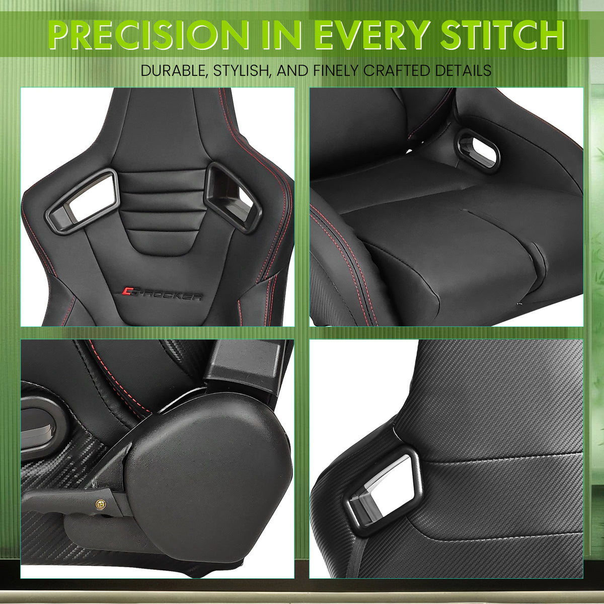 Universal Reclinable Bucket Racing Seat Dual Slider PU Carbon Leather