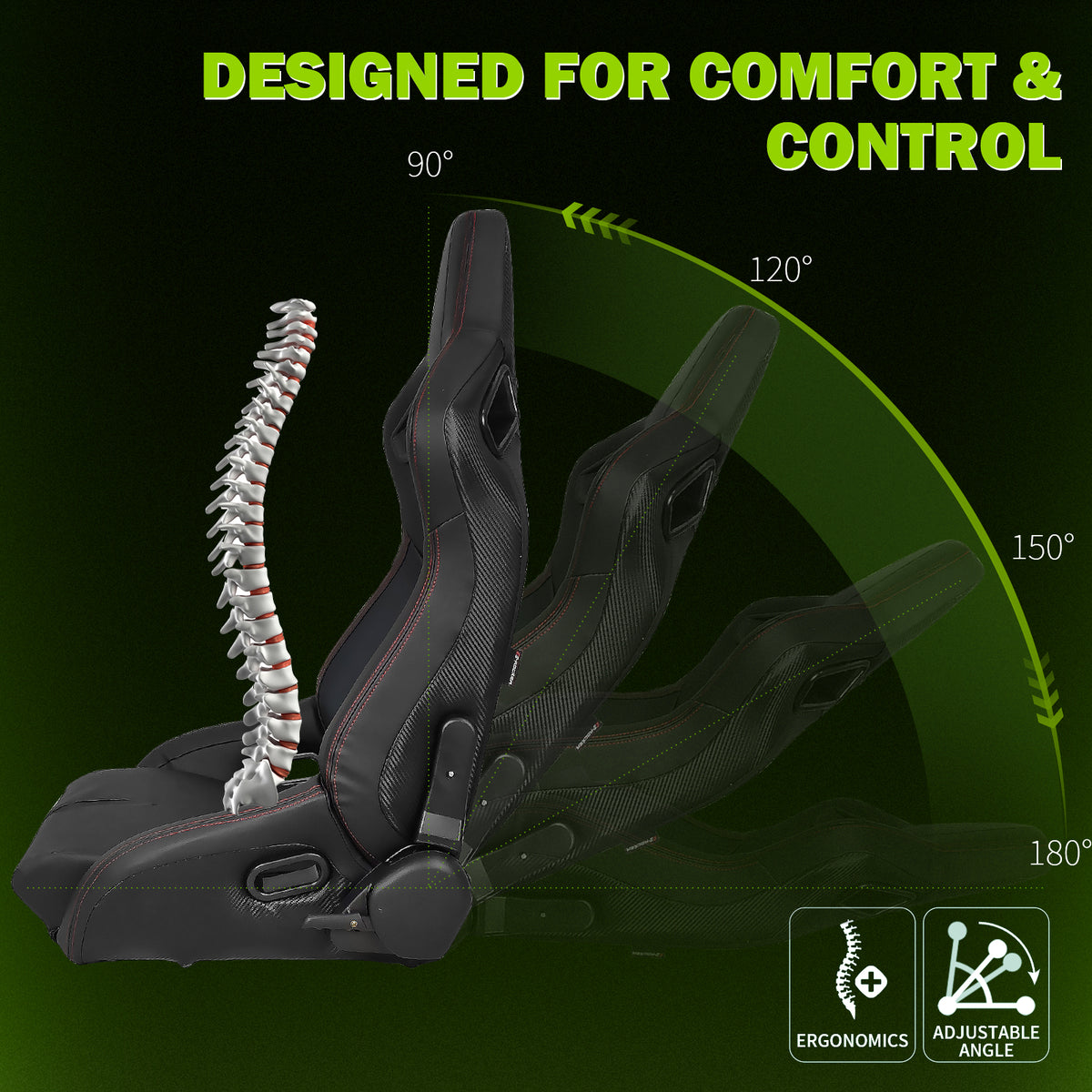 Universal Reclinable Bucket Racing Seat Dual Slider PU Carbon Leather
