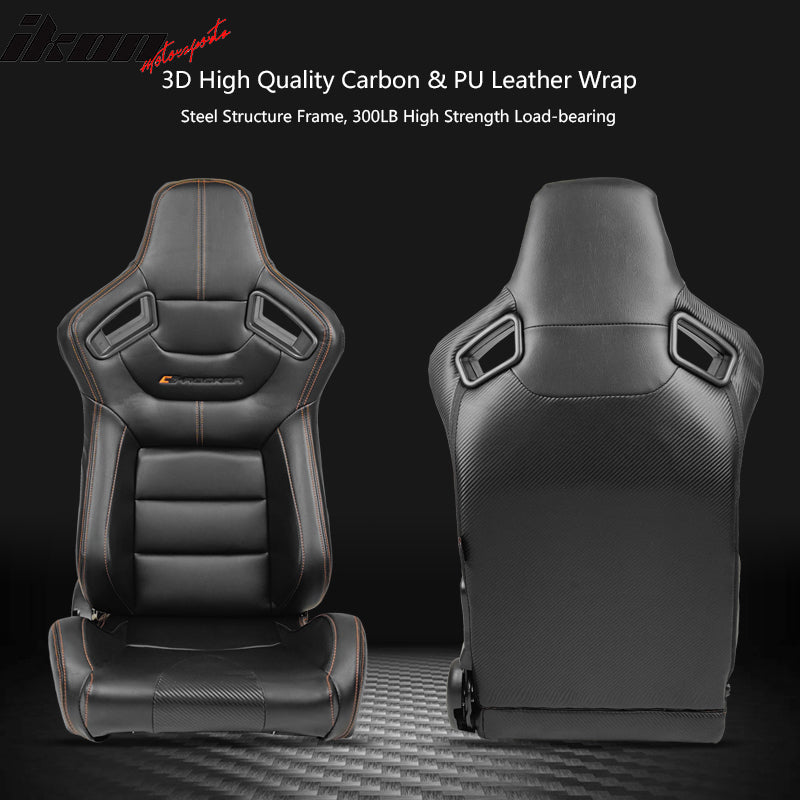 Universal Black Racing Seat 2PC Dual Slider Belt PU Carbon Leather