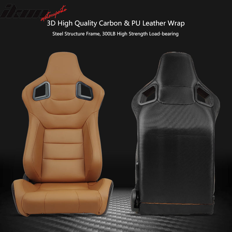 Universal Brown Racing Seat with Dual Slider 6 Point Cam-lock Belt PU
