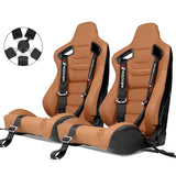 Universal Brown Racing Seat with Dual Slider 5 Point Cam-lock Belt PU