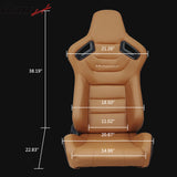 Universal Brown Racing Seat with Dual Slider 5 Point Cam-lock Belt PU