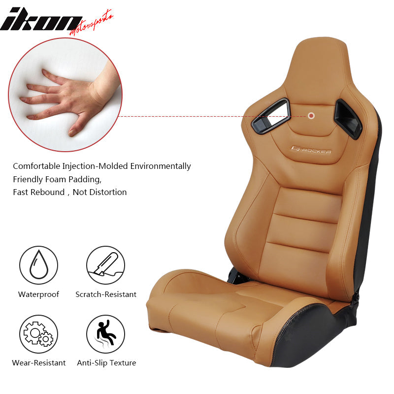 Universal Brown Racing Seat with Dual Slider 6 Point Cam-lock Belt PU