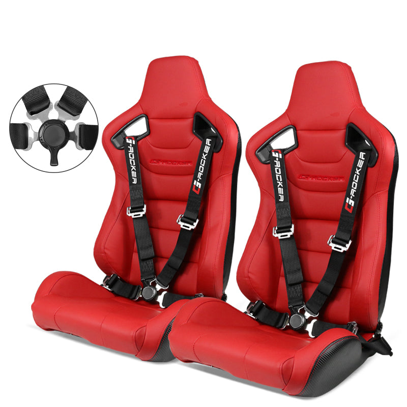 Universal Red Racing Seat with Dual Slider Cam-lock Racing Belt PU