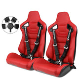Universal Red Racing Seat with Dual Slider Cam-lock Racing Belt PU